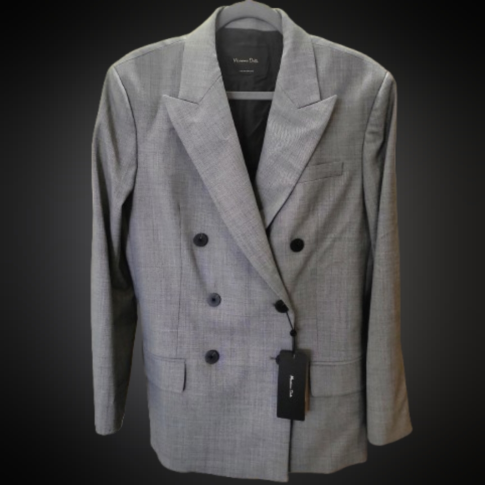 NEW Massimo Dutti Wool Blend Double-Breasted Blazer Jacket Grey Women’s Sz 10